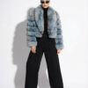 Icy Blue Fox Fur Jacket with Shawl Collar
