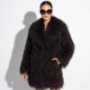 Brown Luxurious Mongolian Lamb Fur Coat | Chocolate Curly Sheepskin Shaggy Natural Tibetan Winter Overcoat