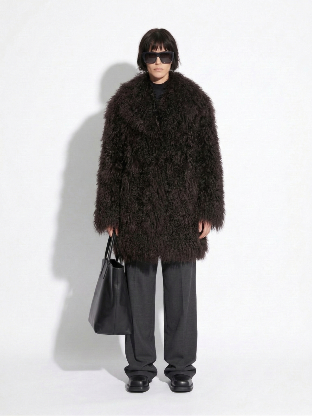 Brown Luxurious Mongolian Lamb Fur Coat | Chocolate Curly Sheepskin Shaggy Natural Tibetan Winter Overcoat