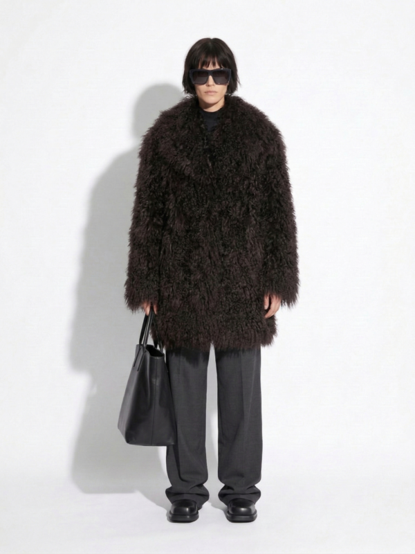 Brown Luxurious Mongolian Lamb Fur Coat | Chocolate Curly Sheepskin Shaggy Natural Tibetan Winter Overcoat