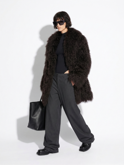 Brown Luxurious Mongolian Lamb Fur Coat | Chocolate Curly Sheepskin Shaggy Natural Tibetan Winter Overcoat