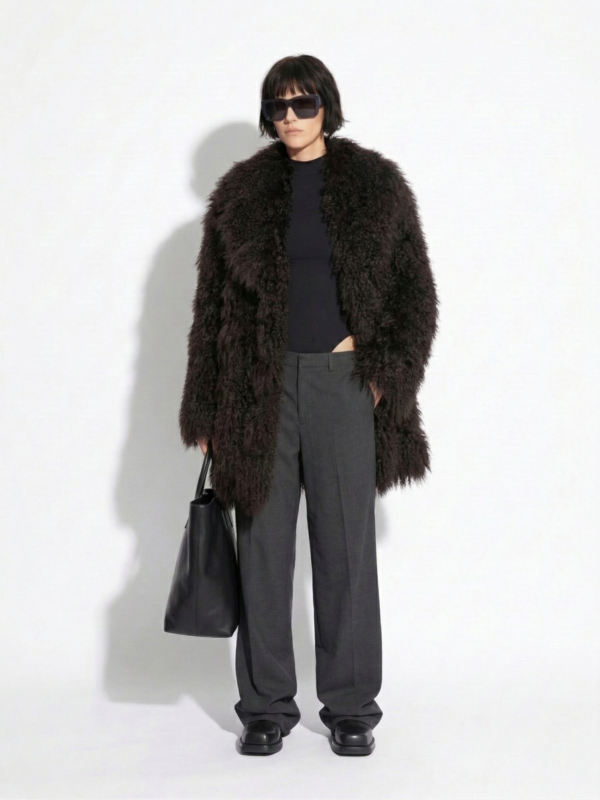 Brown Luxurious Mongolian Lamb Fur Coat | Chocolate Curly Sheepskin Shaggy Natural Tibetan Winter Overcoat