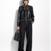 Leather Bomber Jacket with Ribbon Bow Tie