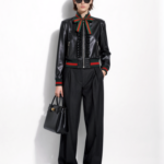 Leather Bomber Jacket with Ribbon Bow Tie