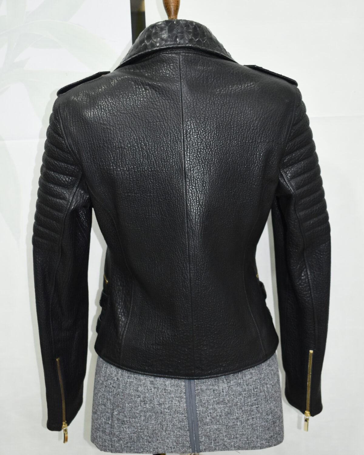 Premium Leather Biker Jacket with Python Trim