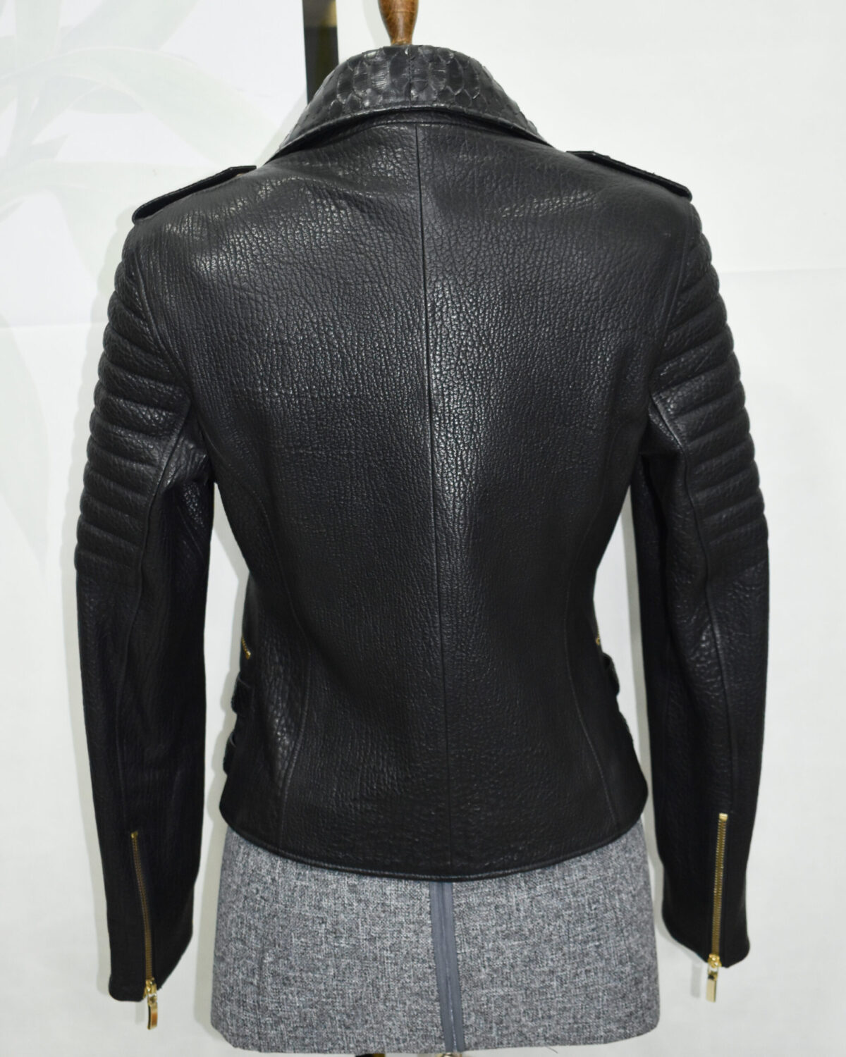 Leather Biker Jacket with Python Trim