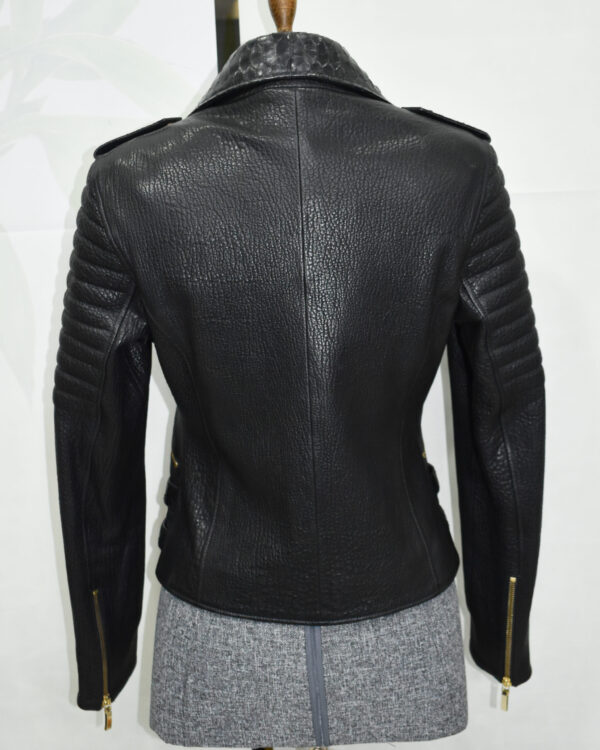 Premium Leather Biker Jacket with Python Trim