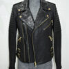 Premium Leather Biker Jacket with Python Trim