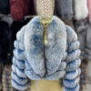 Icy Blue Fox Fur Jacket with Shawl Collar