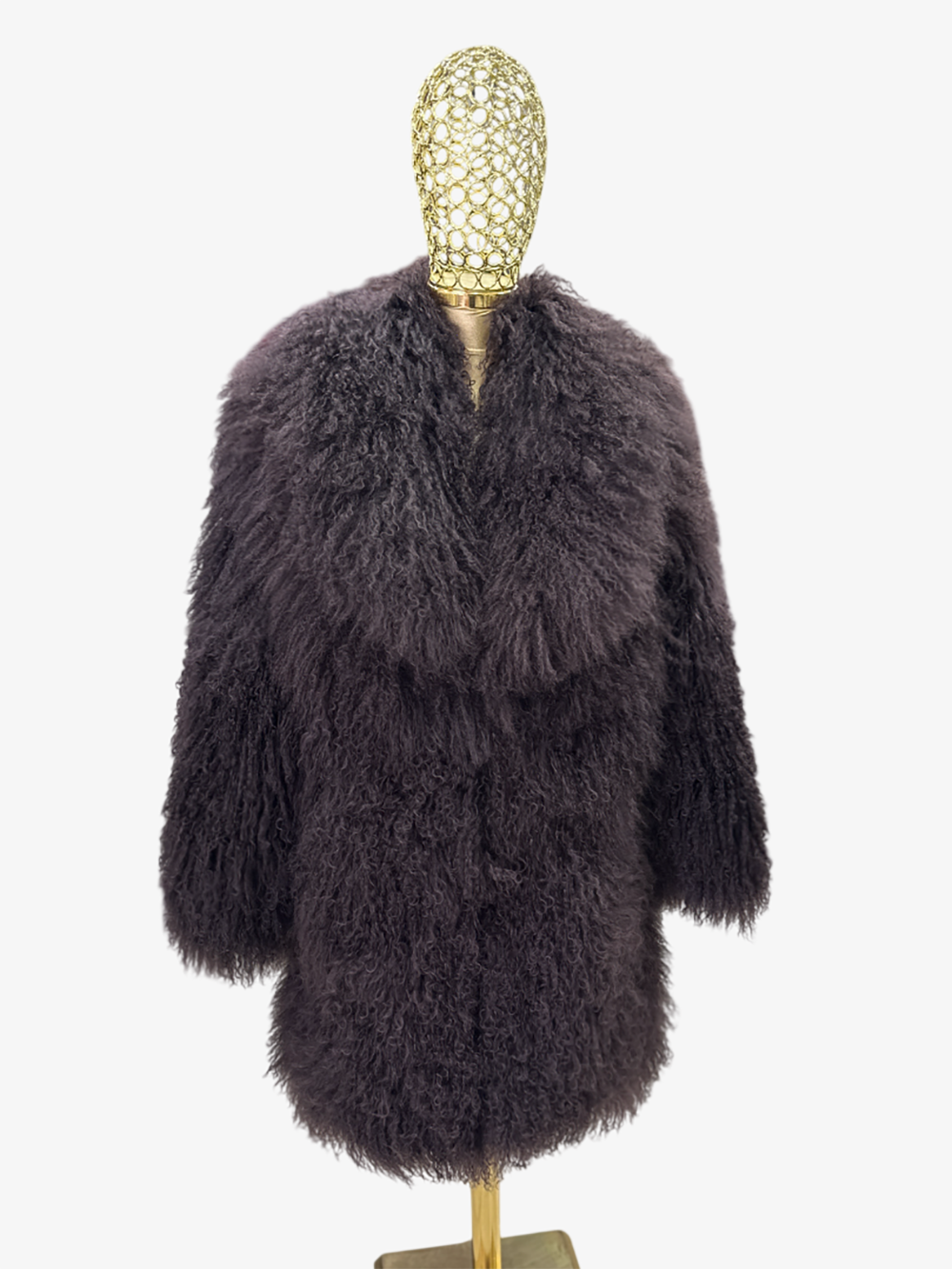 Brown Luxurious Mongolian Lamb Fur Coat | Chocolate Curly Sheepskin Shaggy Natural Tibetan Winter Overcoat