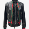 Leather Bomber Jacket with Ribbon Bow Tie