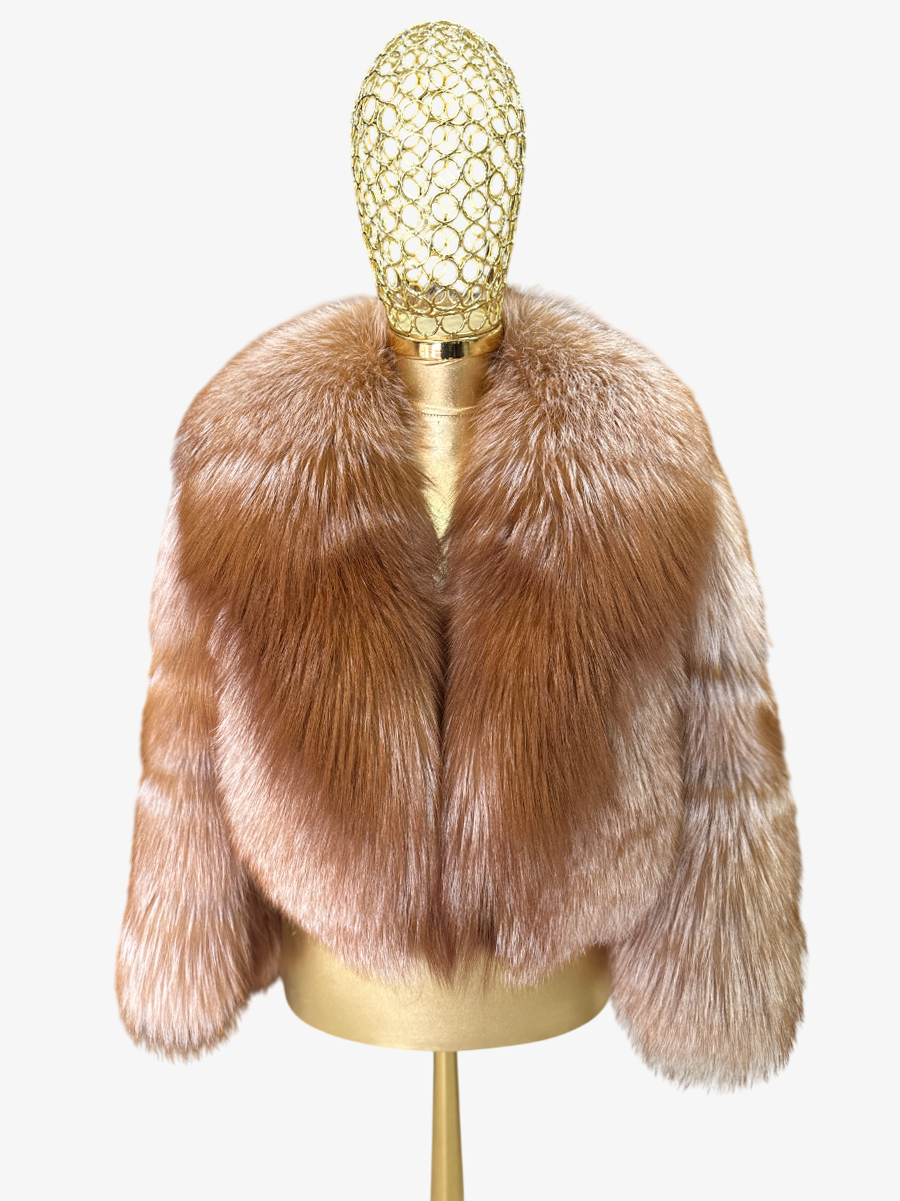 Golden Brown Fox Fur Coat: Women's Luxury Handmade Jacket