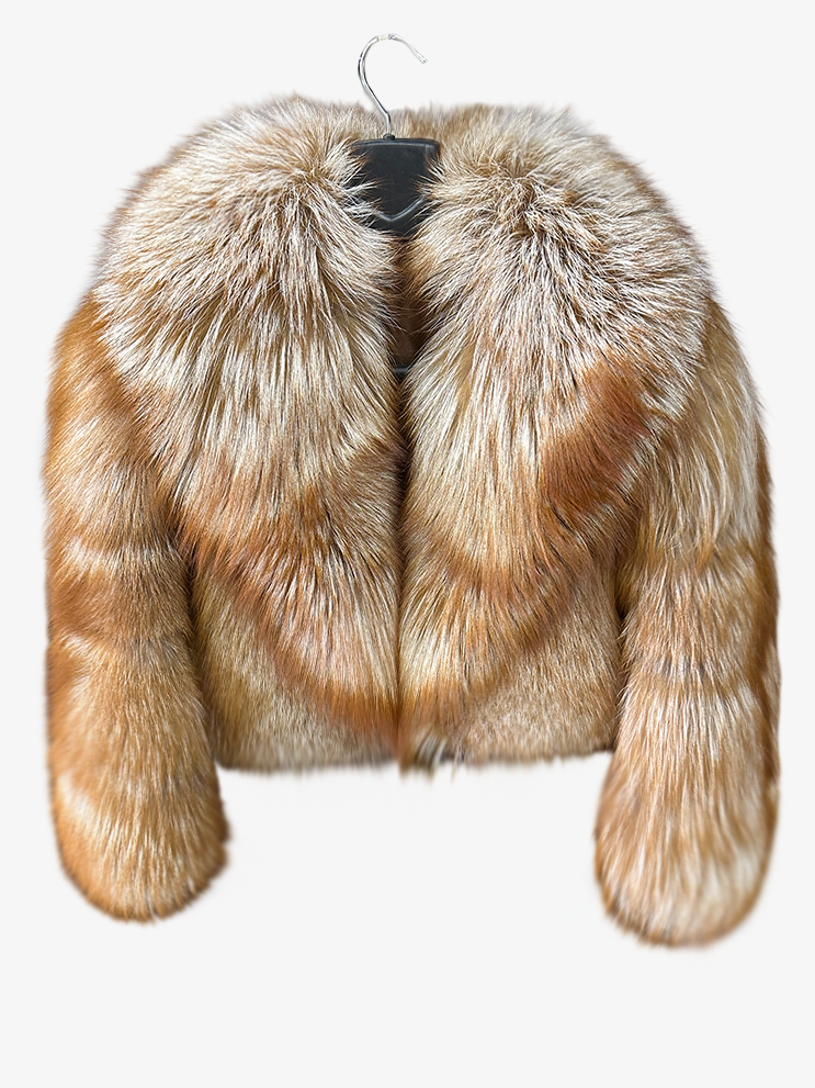 Golden Brown Fox Fur Coat: Women's Luxury Handmade Jacket