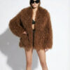 Tan Luxurious Mongolian Lamb Fur Jacket | Curly Sheepskin Shaggy Natural Tibetan Winter Coat