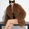 Tan Luxurious Mongolian Lamb Fur Jacket | Curly Sheepskin Shaggy Natural Tibetan Winter Coat