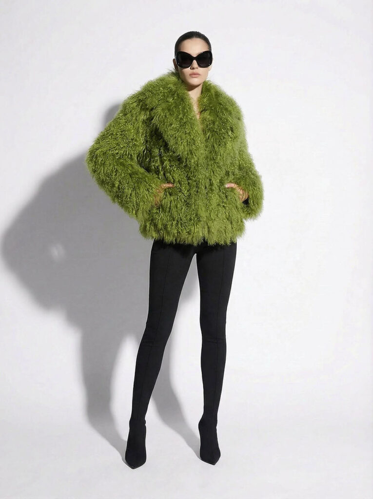 Green Mongolian Lamb Fur Jacket – Curly Sheepskin