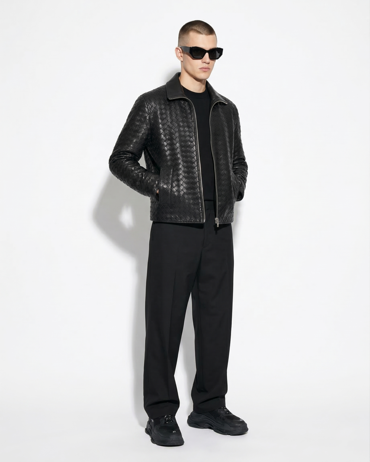 348 Intrecciato Lambskin Hand Woven Genuine Leather Men's Jacket