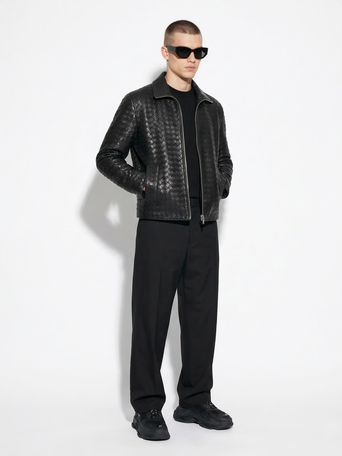 Hand-Woven Intrecciato Lambskin Leather Jacket