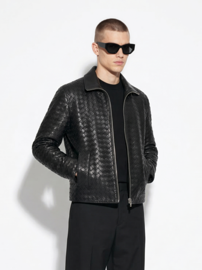Hand-Woven Intrecciato Lambskin Leather Jacket