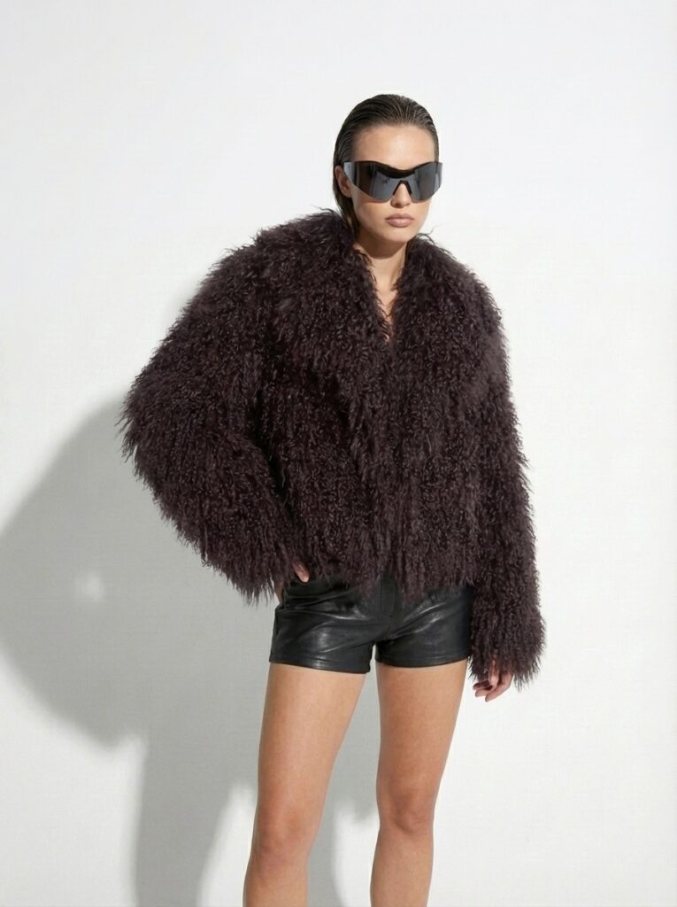 Brown Mongolian Lamb Fur Jacket – Curly Sheepskin