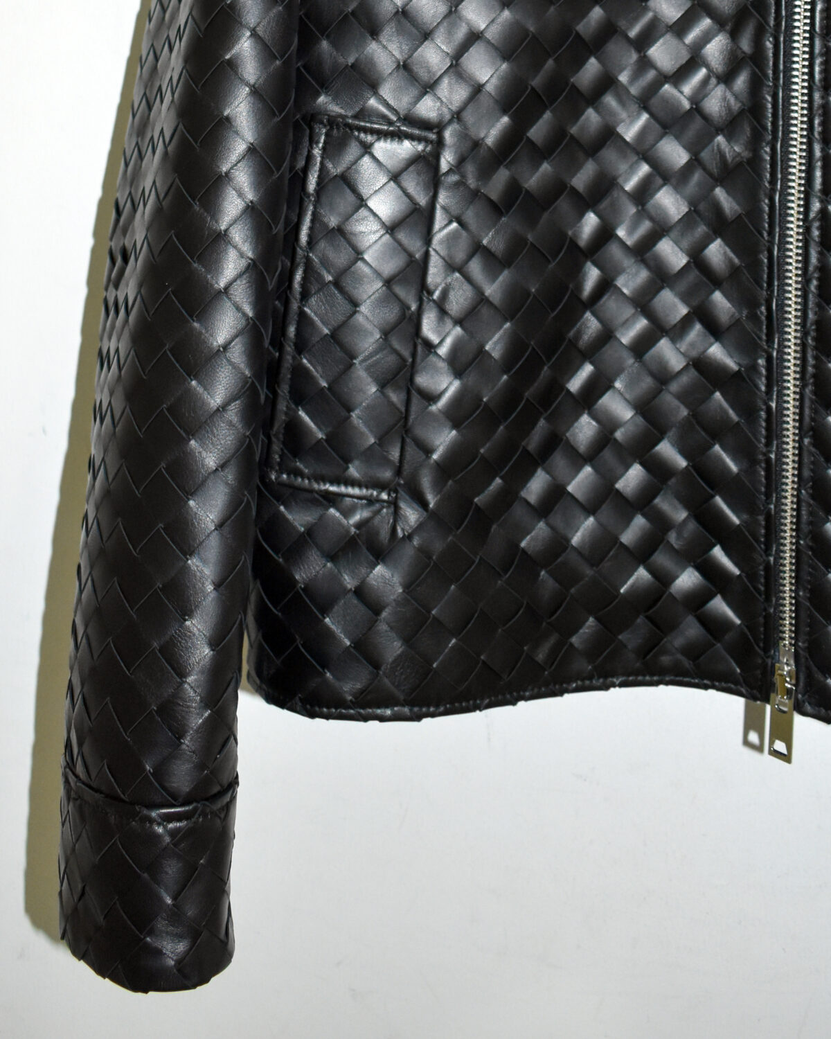 DSC_0438 Intrecciato Lambskin Hand Woven Genuine Leather Men's Jacket