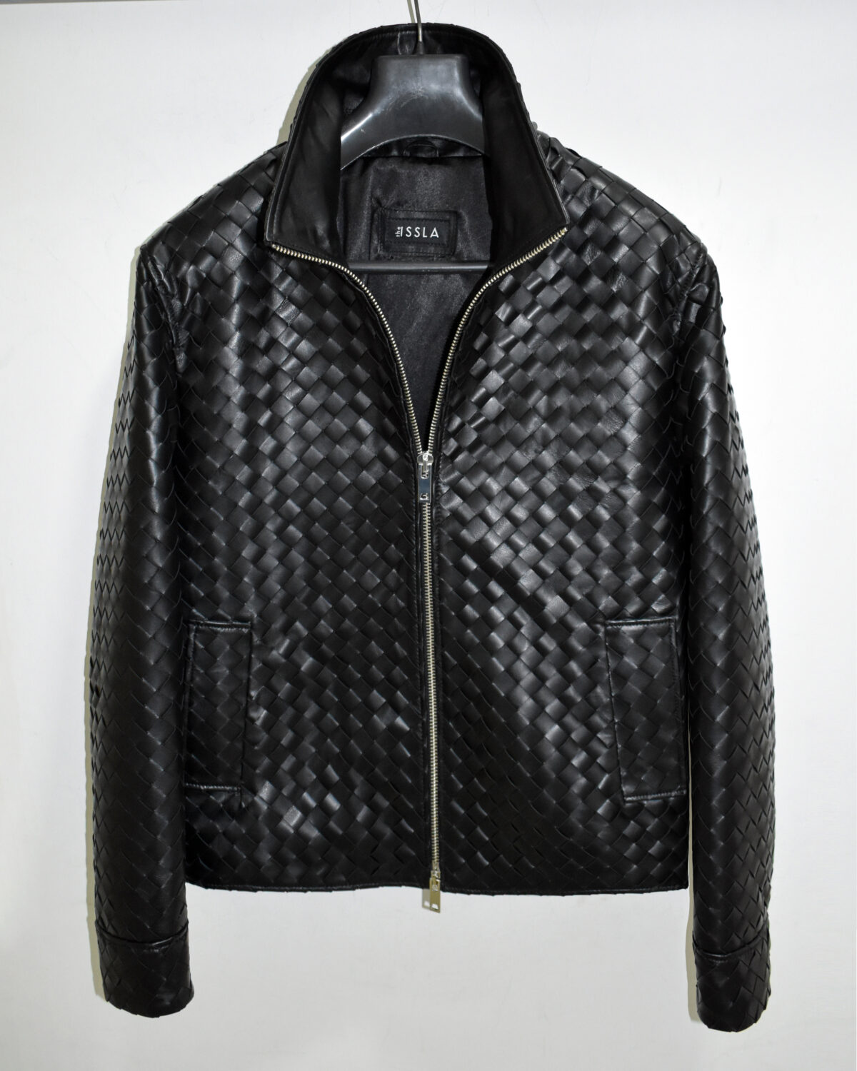DSC_0442 Intrecciato Lambskin Hand Woven Genuine Leather Men's Jacket