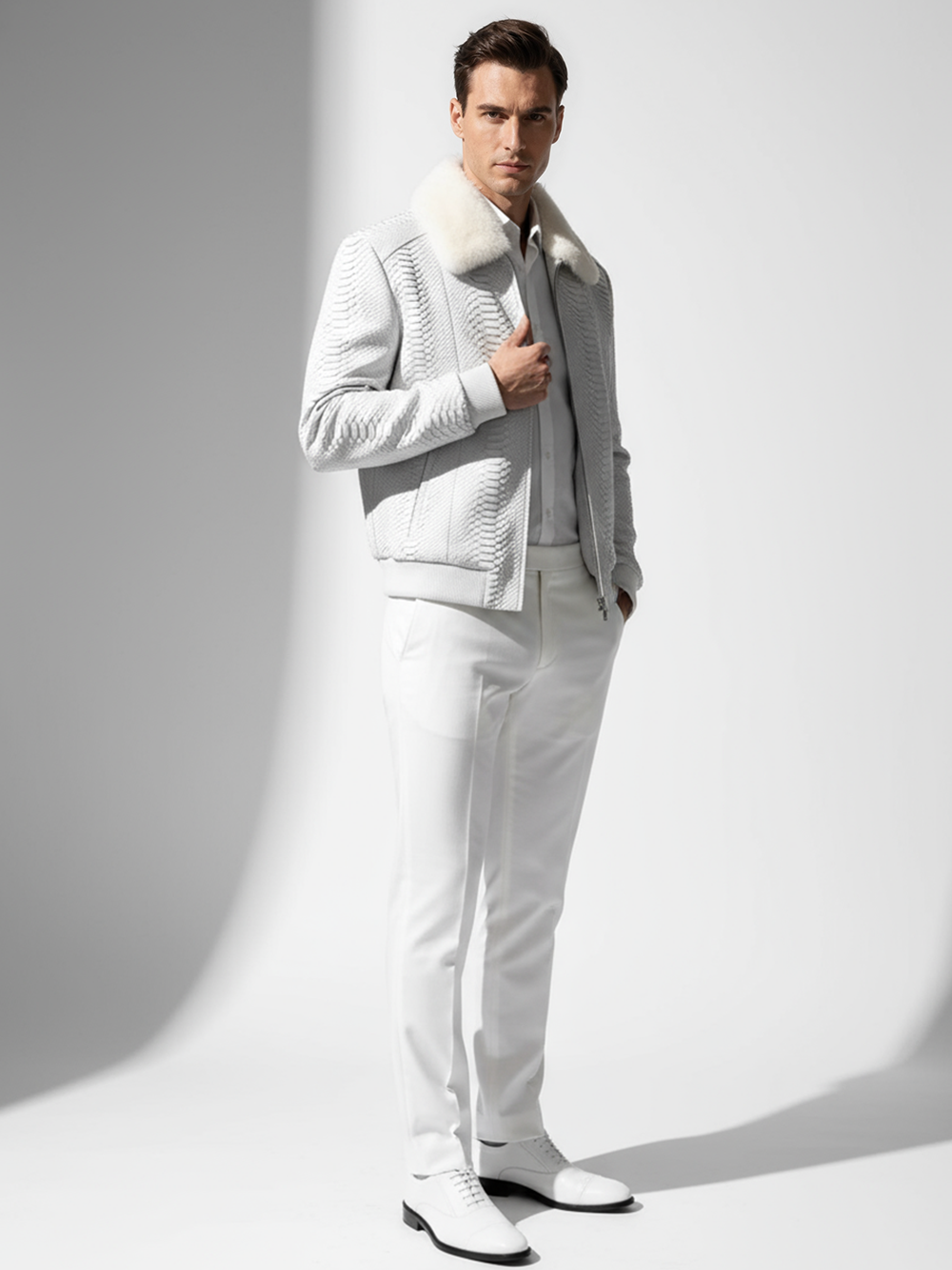 White Python Jacket with Mink Collar
