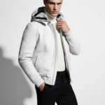 White Python Hooded Jacket with Rex Rabbit Lining