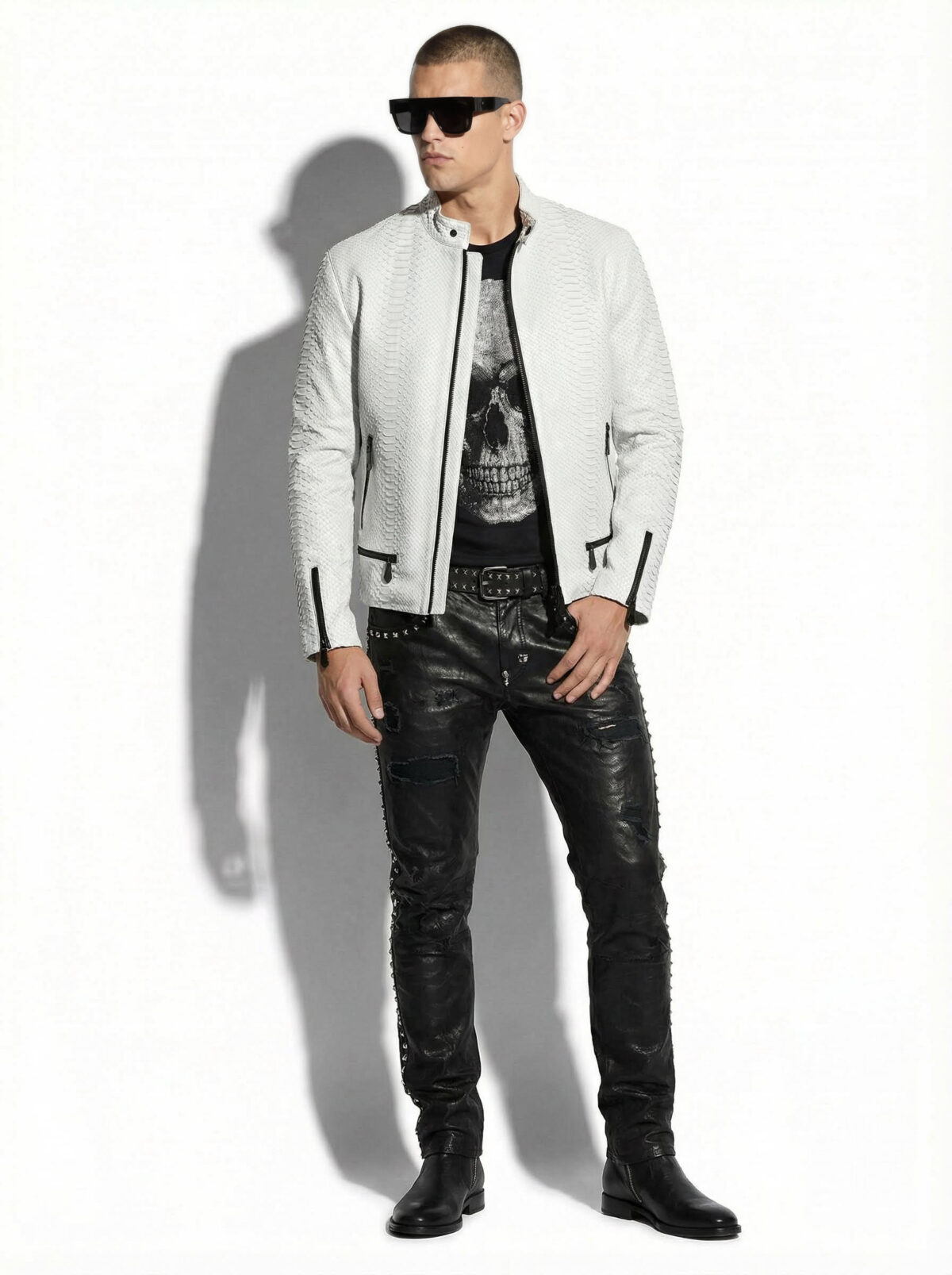 Python Skin White Moto Jacket