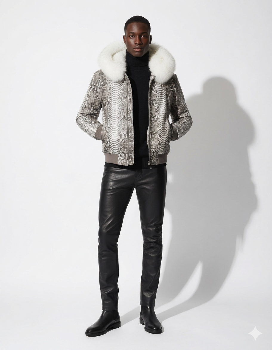 Python Hoodie Jacket with Fox Fur Trim
