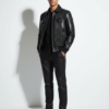 Stretch Quilted Leather Zip Jacket