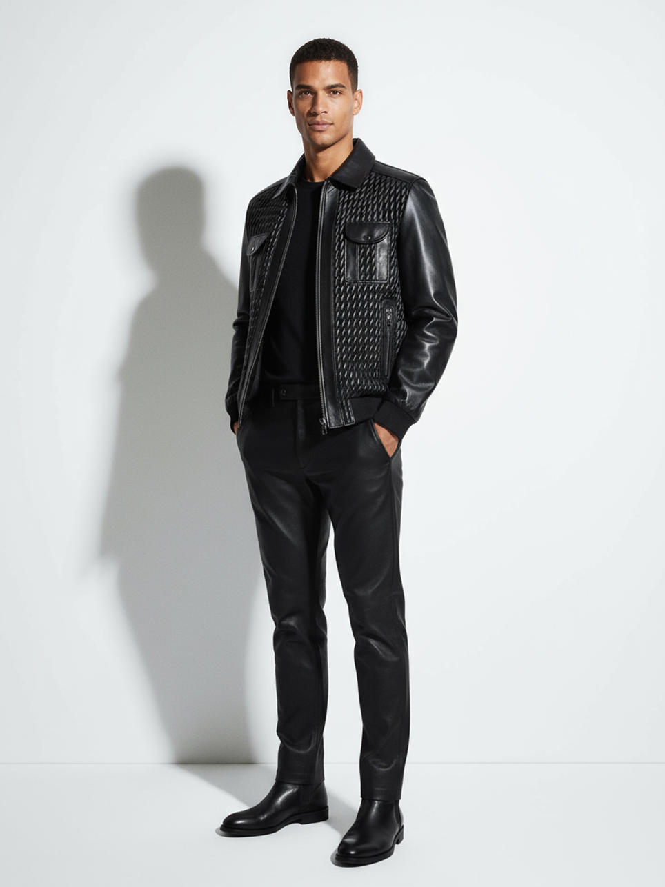 Stretch Quilted Leather Zip Jacket