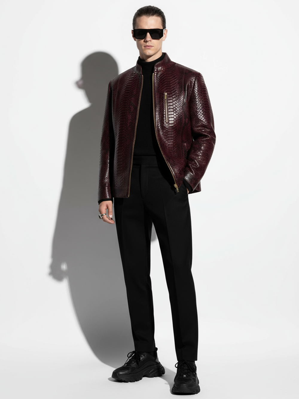 Bordeaux Python Racer Jacket