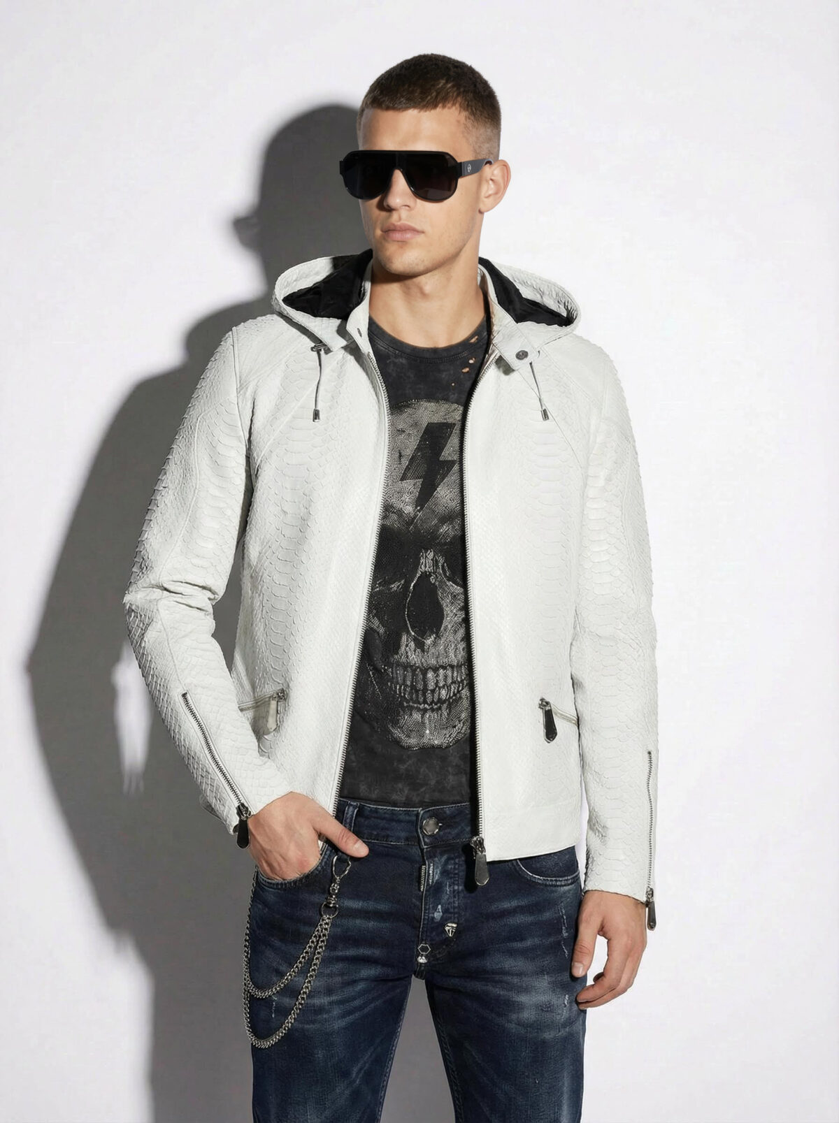 White Python Hooded Jacket
