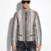 Natural White Grey Python Skin Racer Jacket