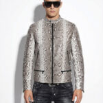 Natural White Grey Python Skin Racer Jacket