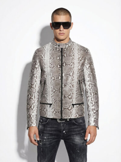 Natural White Grey Python Skin Racer Jacket