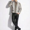Natural White Grey Python Skin Racer Jacket