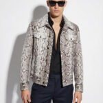 Natural White Grey Python Trucker Jacket