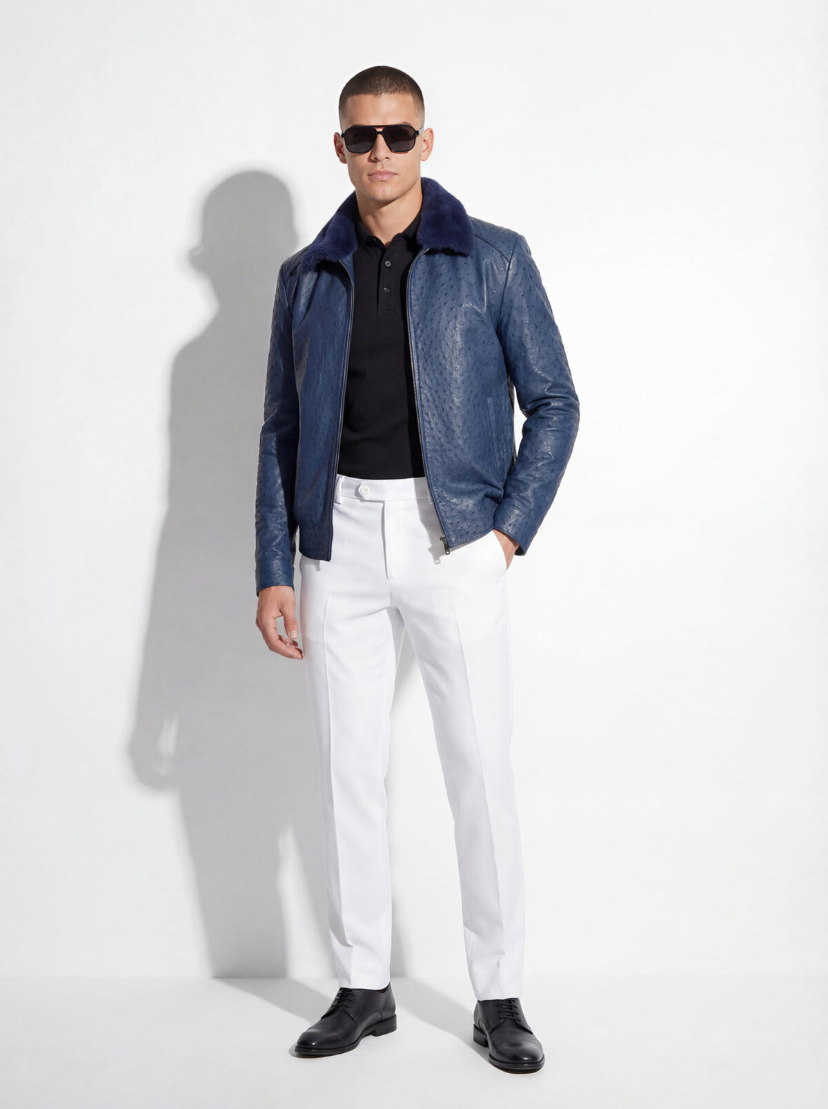 Ostrich Bomber Jacket with Mink Collar