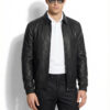 Black Ostrich Bomber Jacket