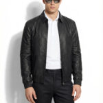 Black Ostrich Bomber Jacket