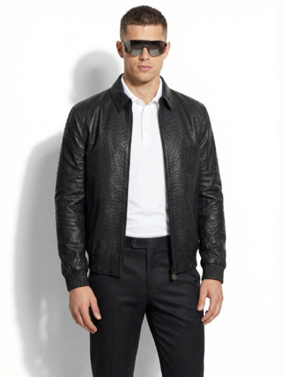 Black Ostrich Bomber Jacket