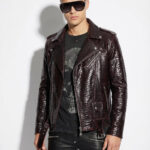 Deep Red and Black Python Biker Jacket