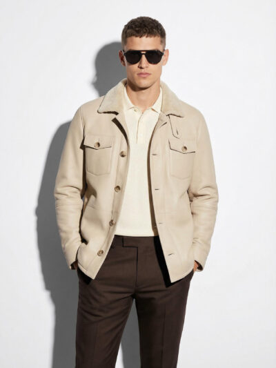 Sand Beige Shearling Field Coat