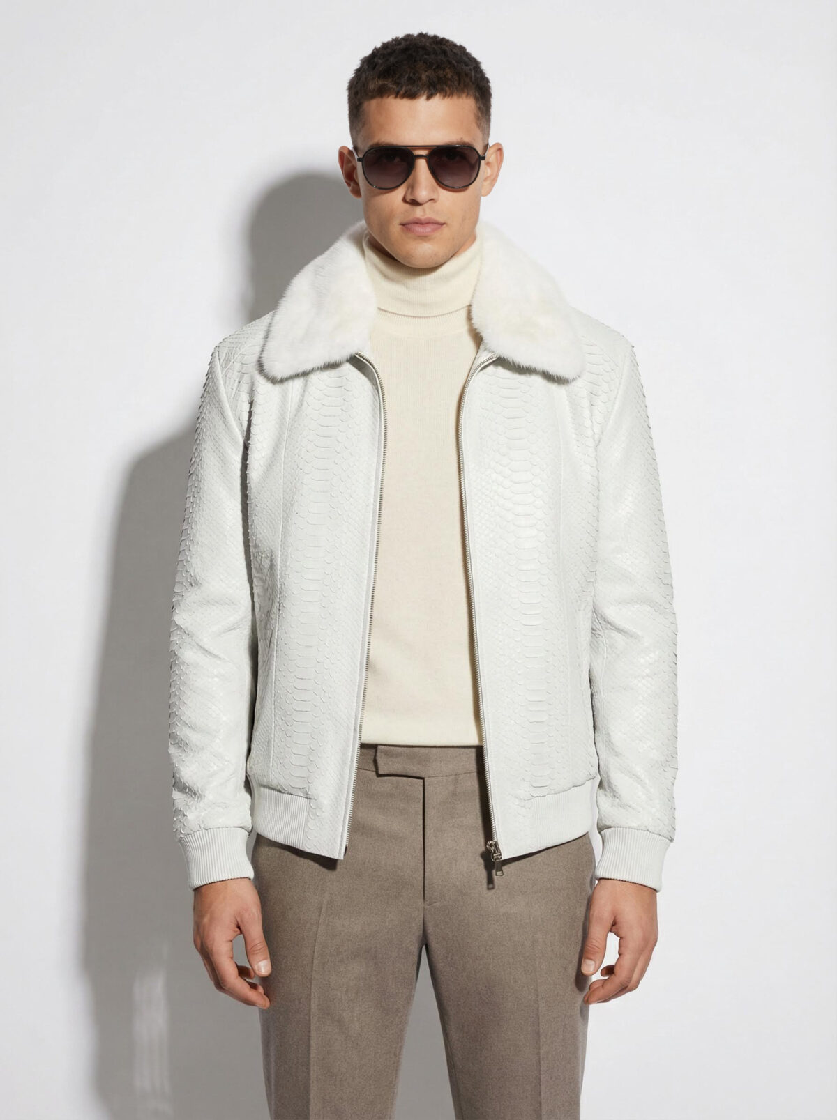 White Python Jacket with Mink Collar