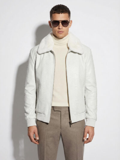 White Python Jacket with Mink Collar