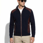 Navy Wool Cardigan with Python Trim