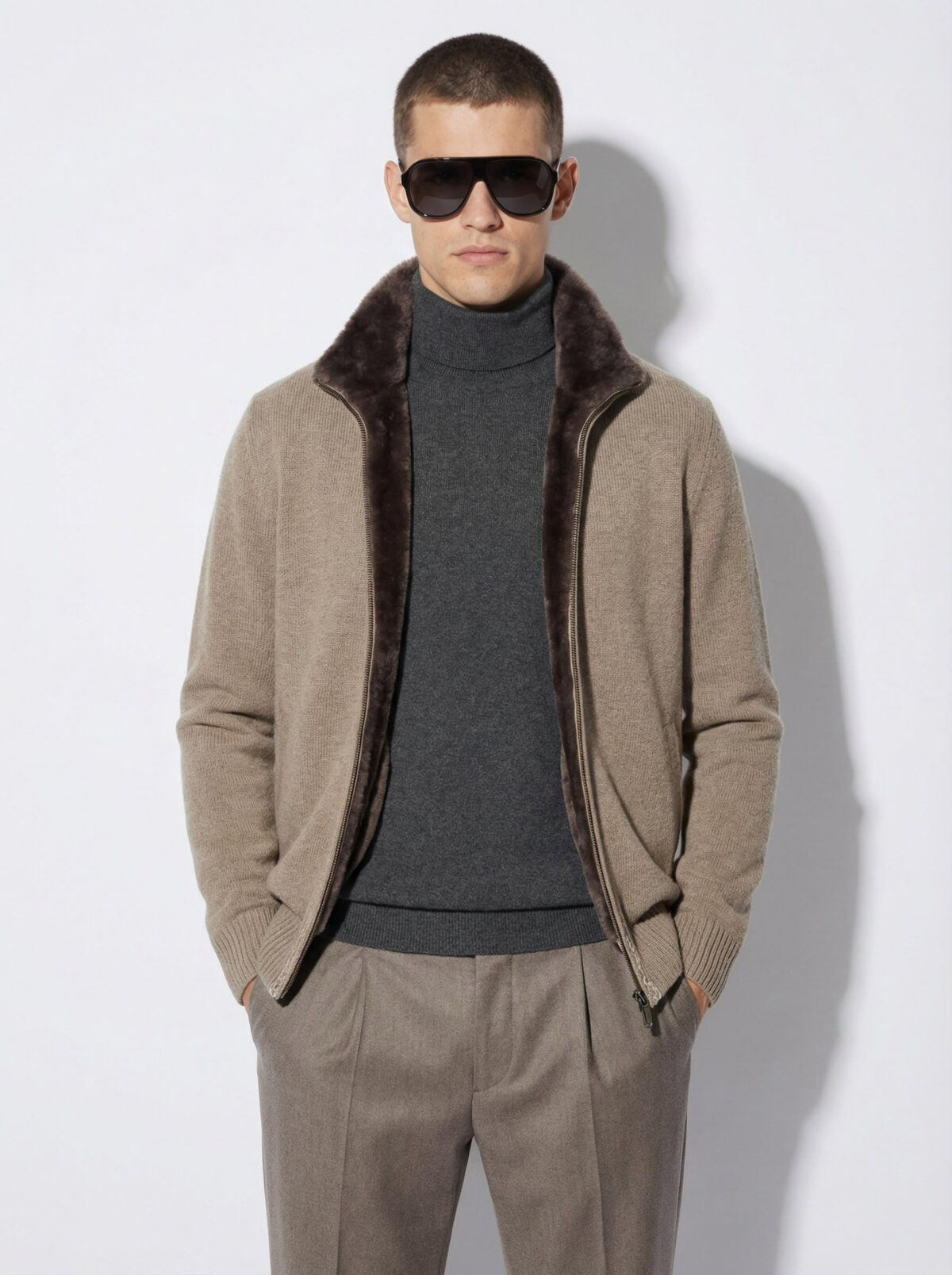 Merino Fur-Lined Wool Cardigan