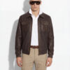 Brown Wool and Lambskin Bomber Jacket